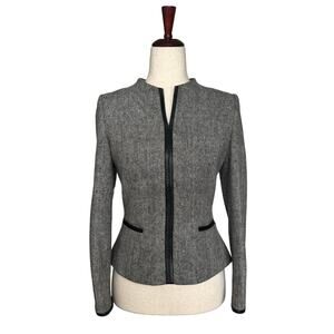 Vtg Ginnie Dori Fitted Blazer Top Wool? Womens S? 36 Grey Back Zipper Retro